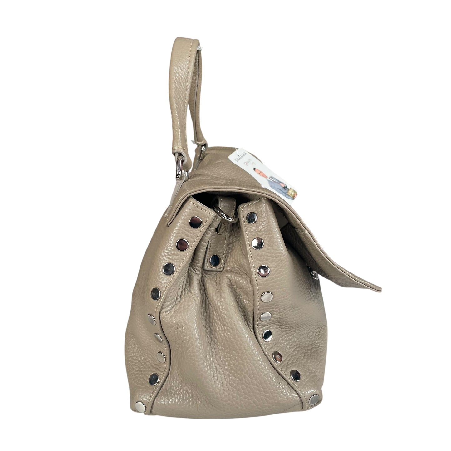Zanellato Postina Taupe Daily Small Studded 2-Way SHW Top Leather Handle Purse