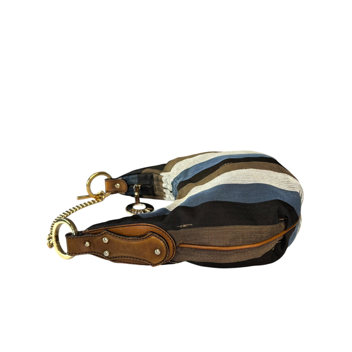Fendi Y2K Pequin Striped Multicolor Small Blue / Brown GHW Jacquard Hobo Purse