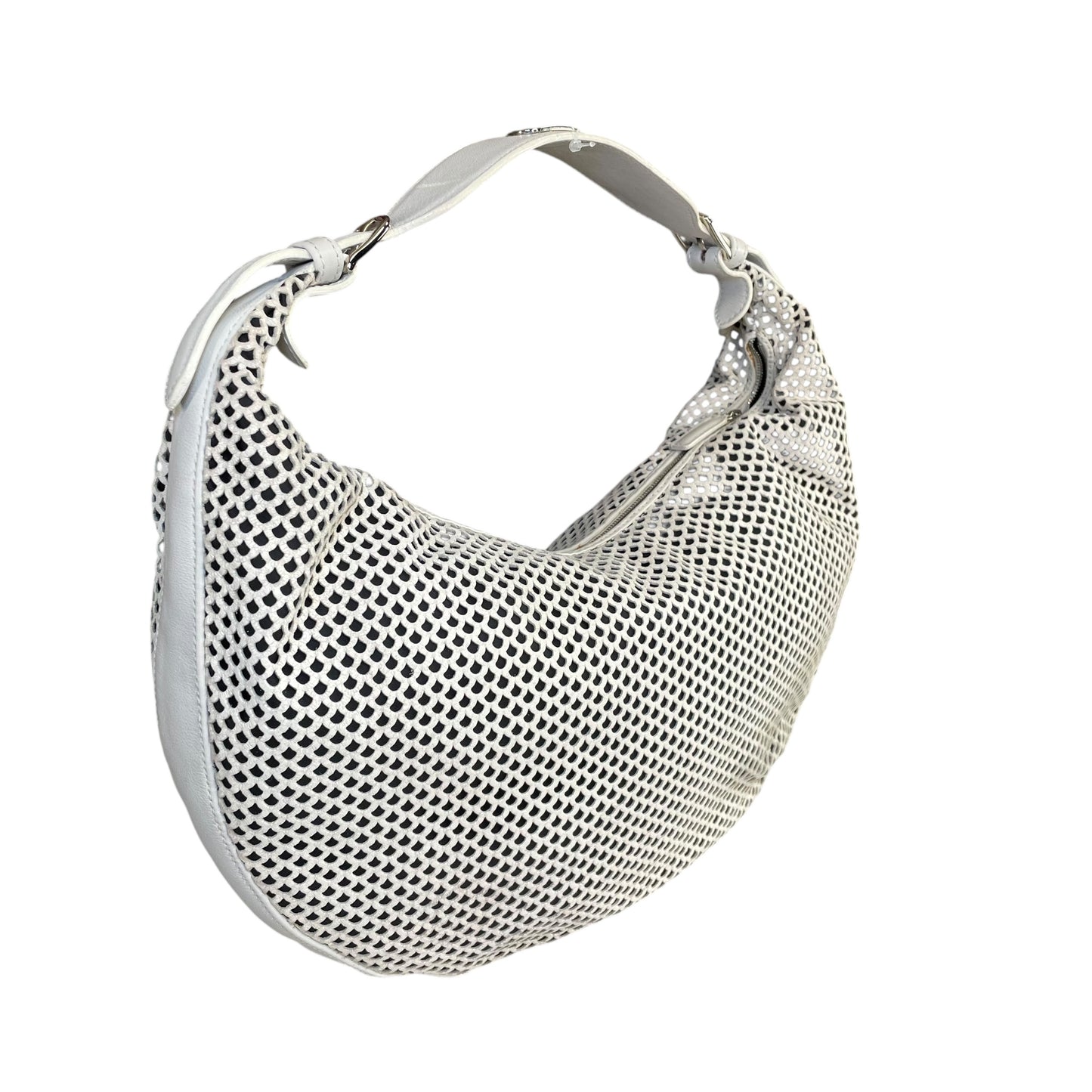Christian Dior Y2K Perforated White Leather CD Logo Medium Hobo Bag