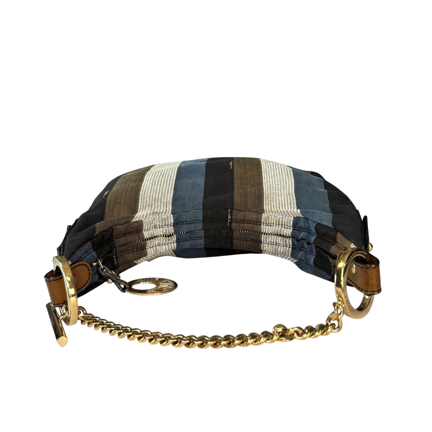 Fendi Y2K Pequin Striped Multicolor Small Blue / Brown GHW Jacquard Hobo Purse