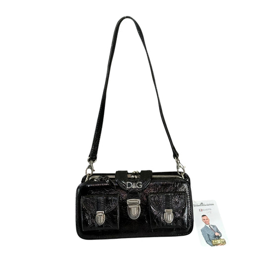 D & G Dolce Gabbana Mini Black Patent Baguette SHW Purse