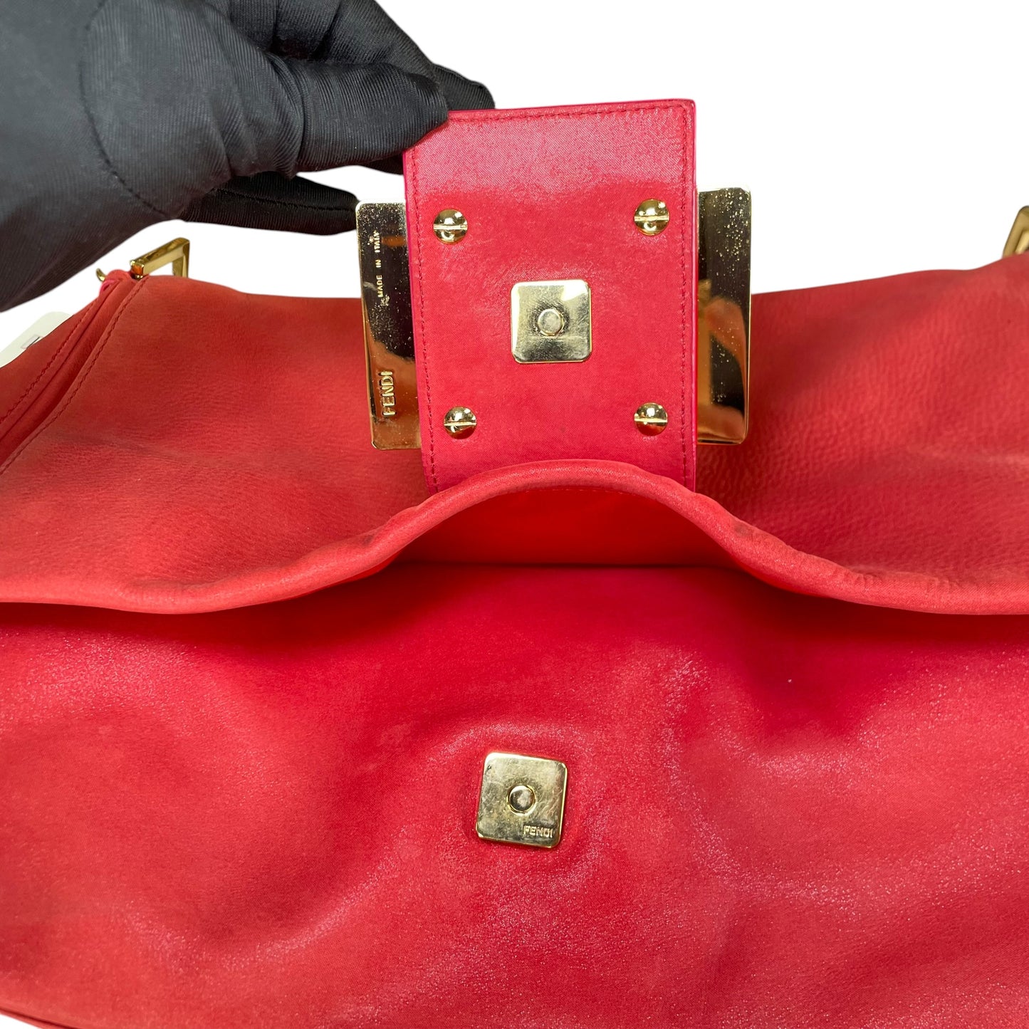 Fendi Baguette MAXI Grapefruit GHW Grapefruit Iridescent Leather Shoulder Purse