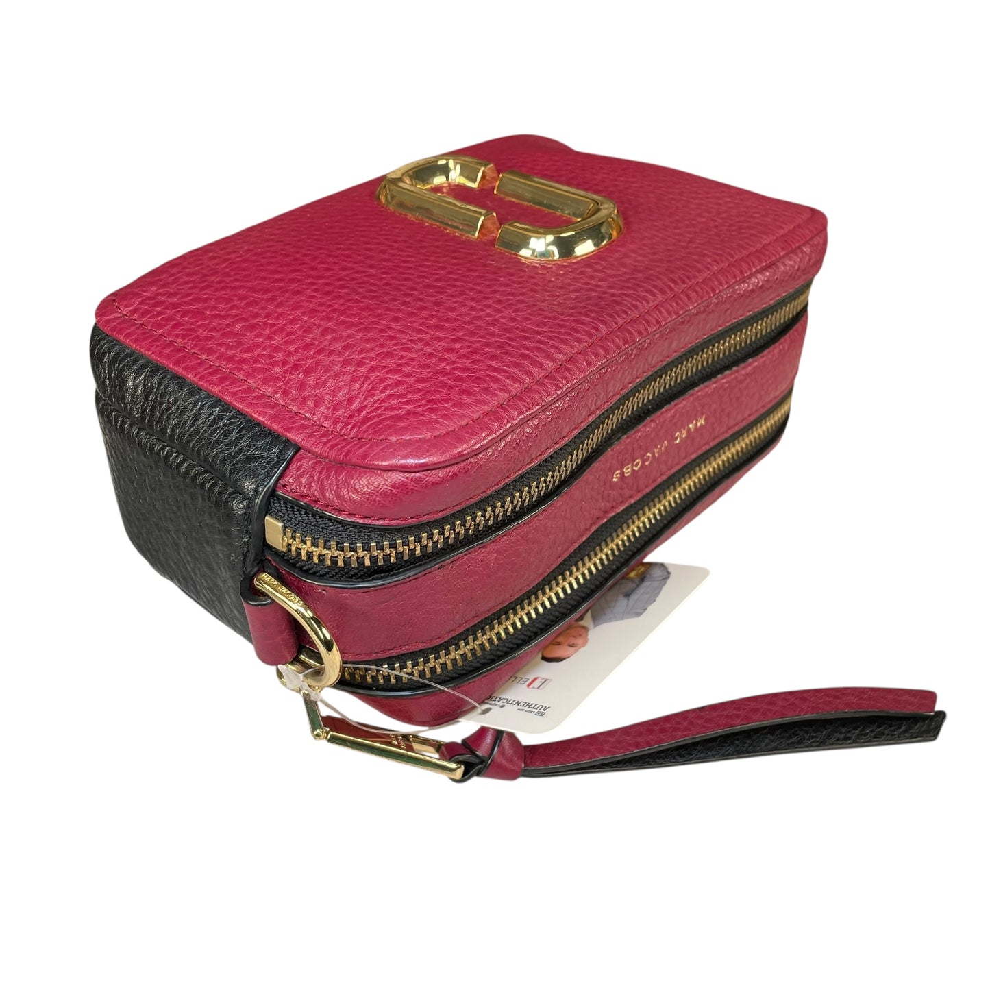 Marc Jacobs Soft Snapshot 21 Burgundy Black Leather Crossbody Gold HW Strap