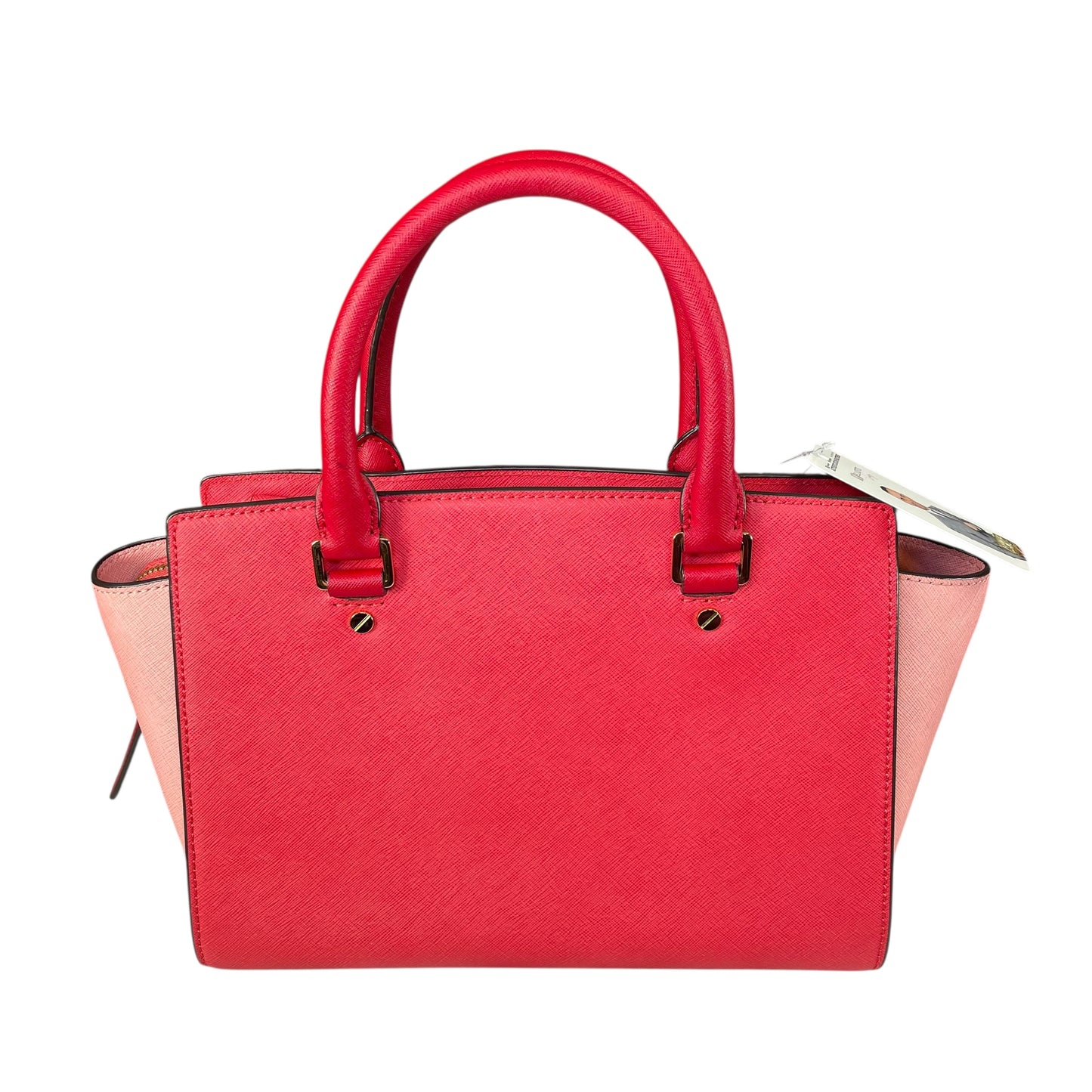 Michael Kors Selma Medium Satchel Pink Saffiano Leather Gold HW Crossbody Purse