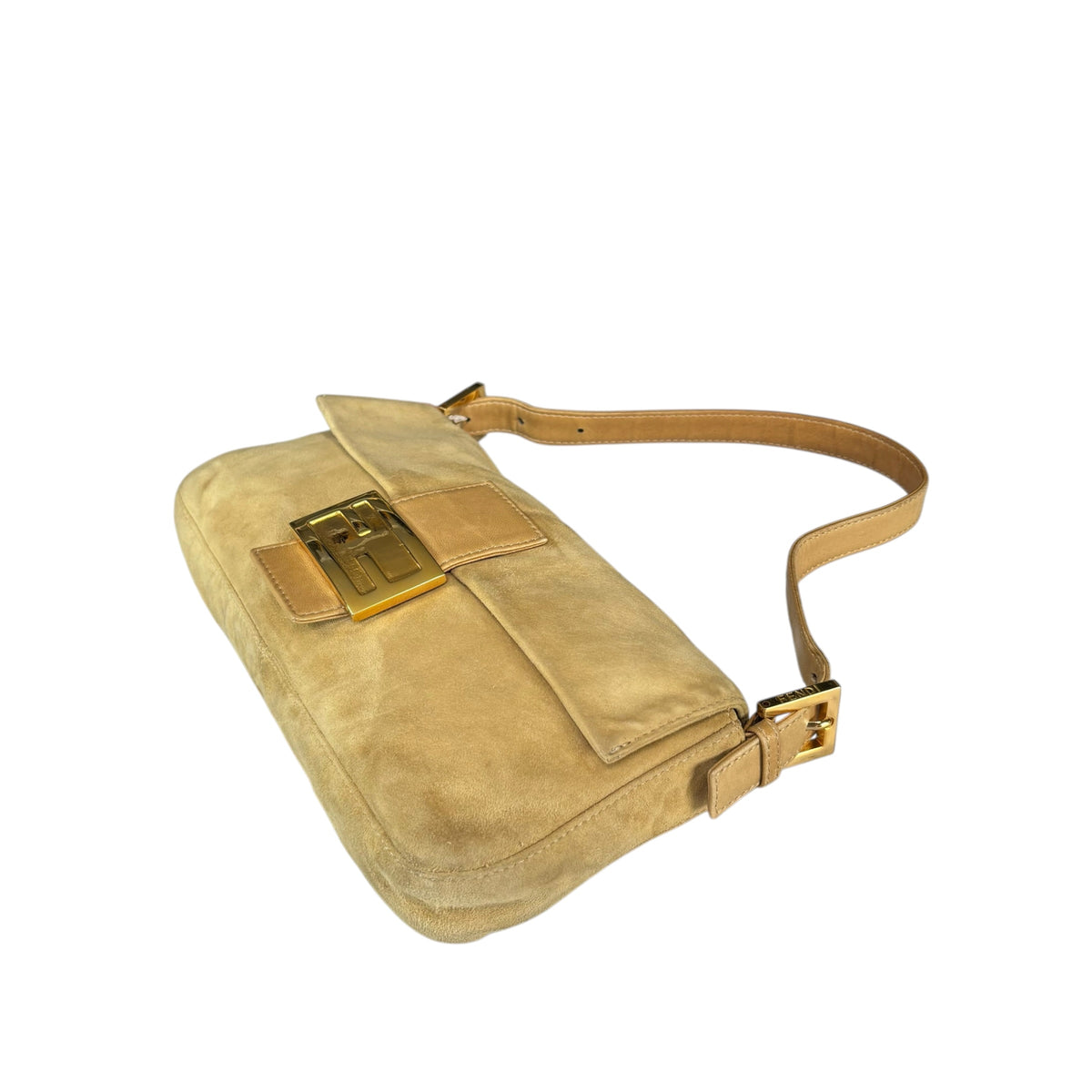 Fendi Y2K Baguette Suede Leather Gold / Gold Tan Shoulder Purse