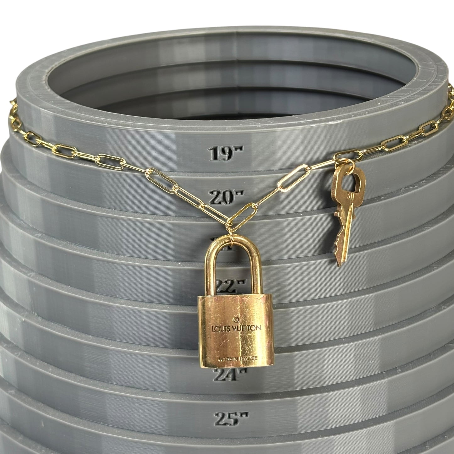 Louis Vuitton Lock & Key Convertible Necklace – 19” Gold-Tone Paperclip Chain