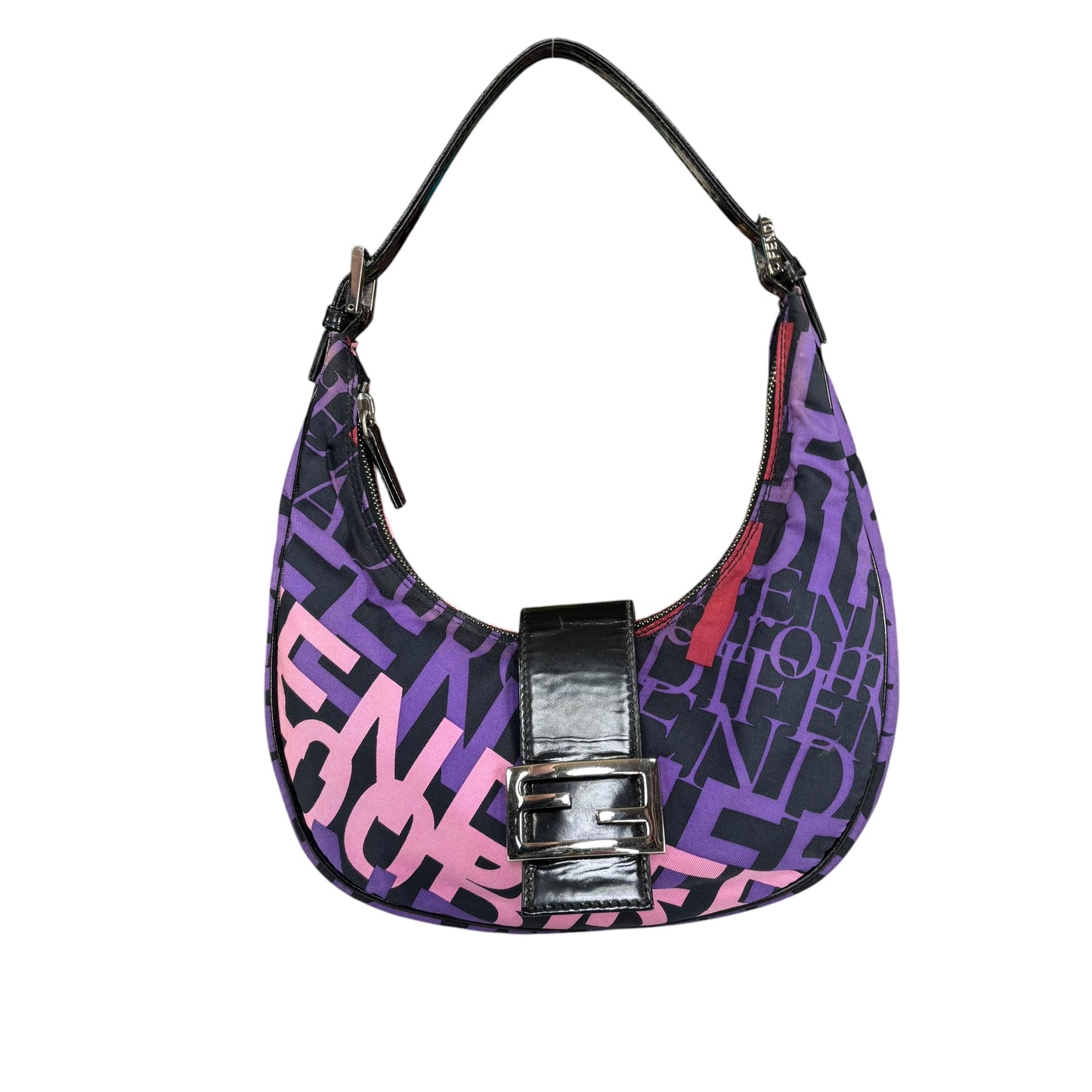 Fendi Y2K Baguette Crescent Graffiti Purple Pink Canvas Patent Leather Purse