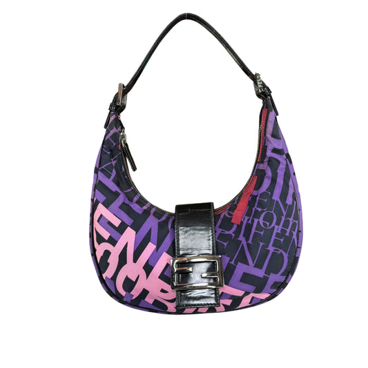 Fendi Y2K Baguette Crescent Graffiti Purple Pink Canvas Patent Leather Purse