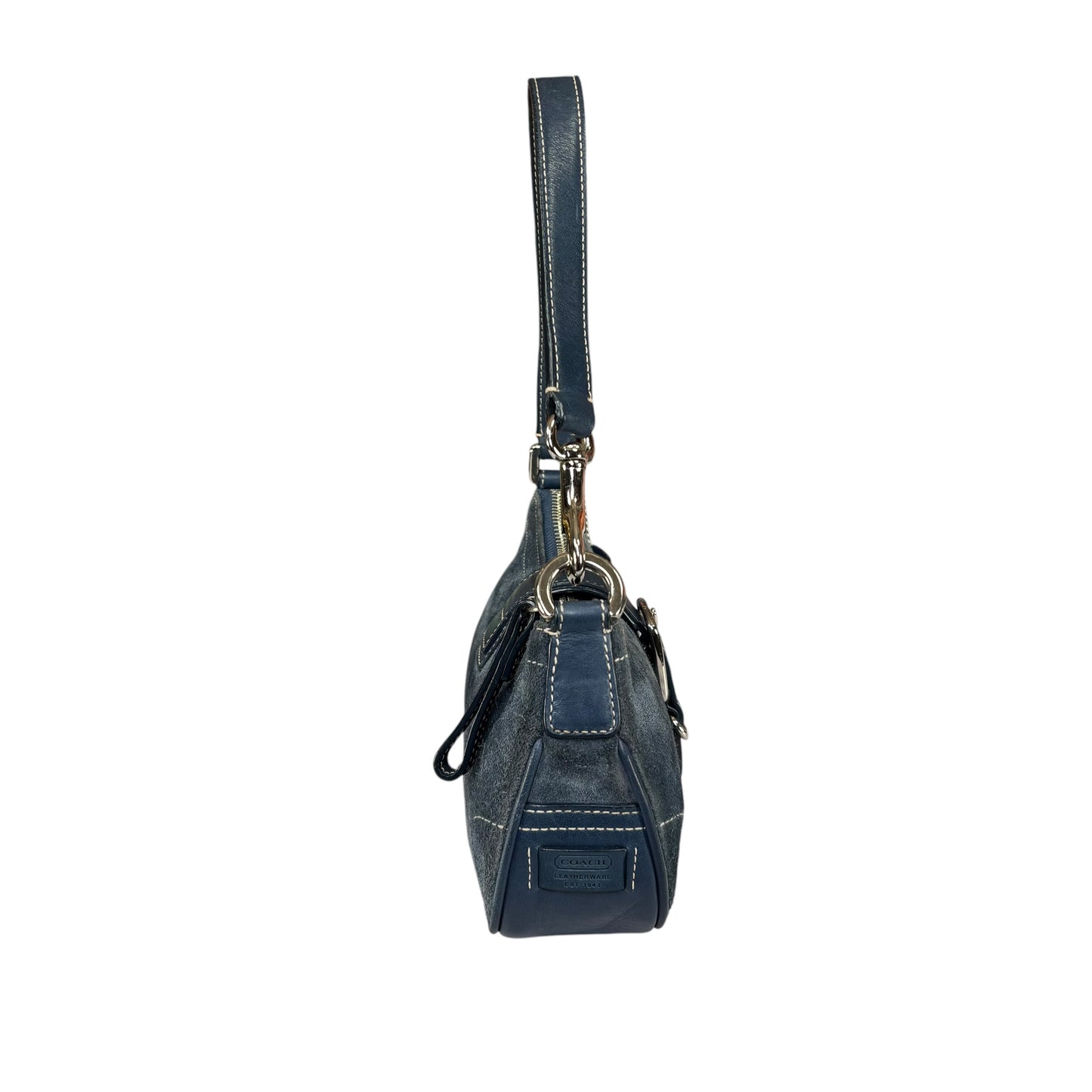 Coach Y2K Mini Soho Navy Blue Suede Buckle Shoulder Purse