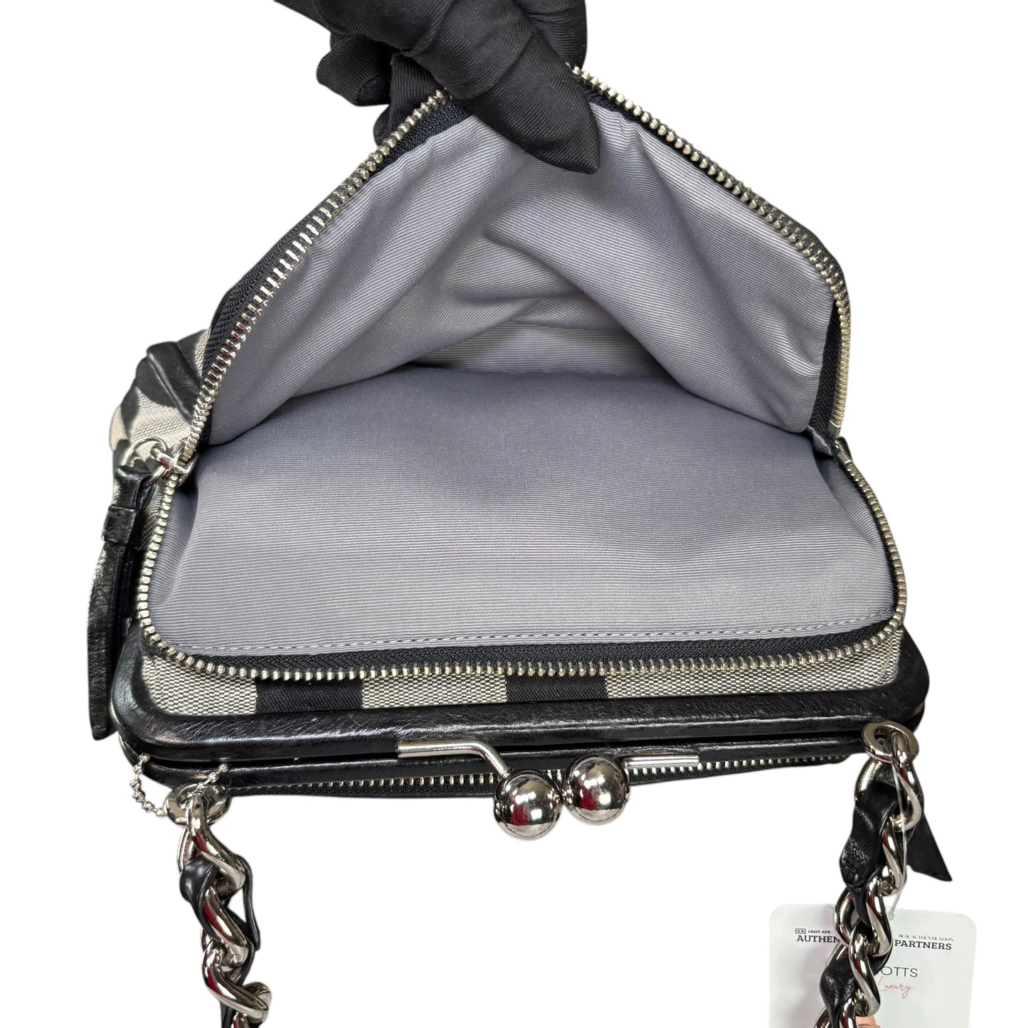 Coach Y2K Opti C Canvas Leather Kiss-Lock Black SHW Chain Shoulder Purse