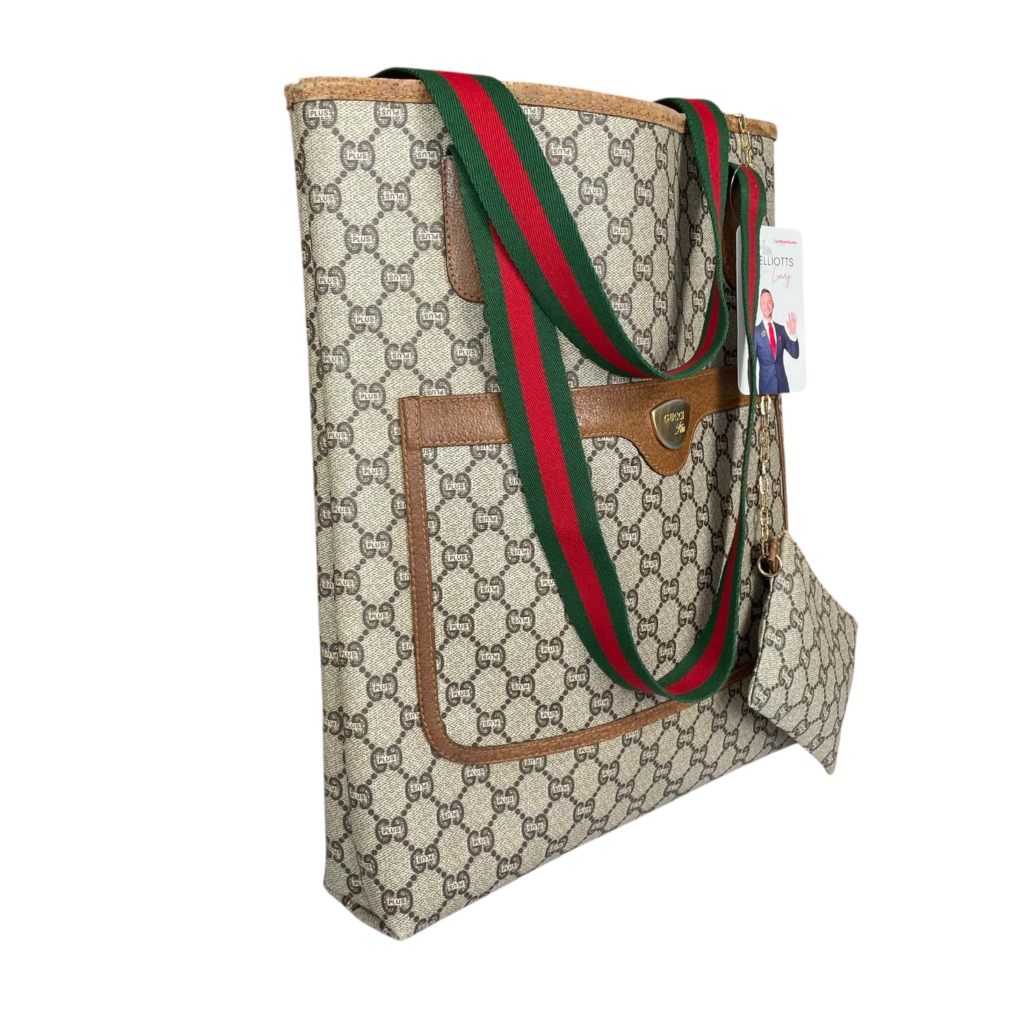 Gucci Plus GG Leather & Canvas Sherry Line Tote w/Mini Gucci Plus Zip. Pouch