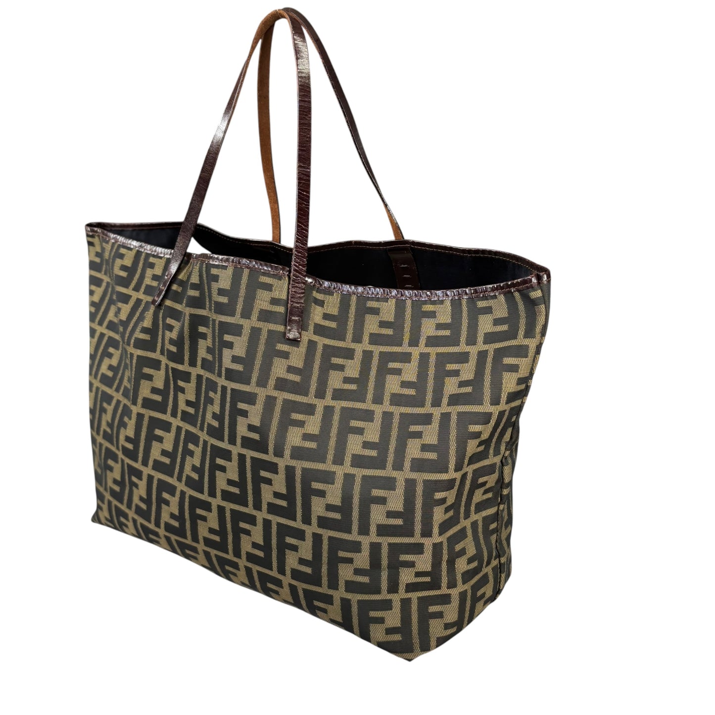Fendi Y2K Zucca Monogram Brown Canvas / Leather MM Tote