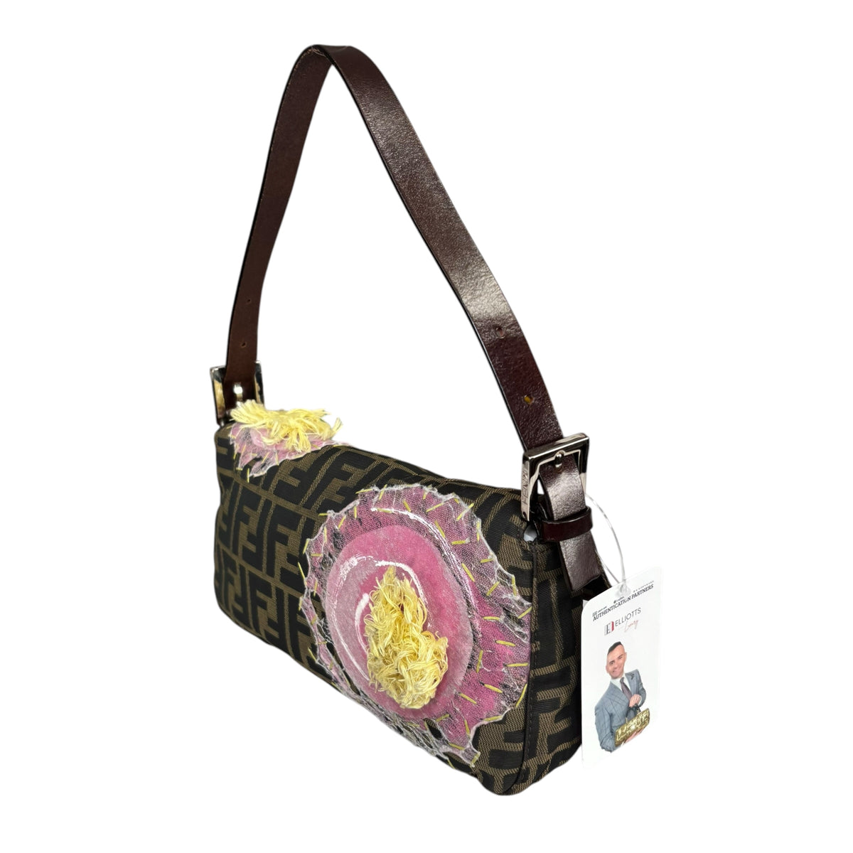 Fendi Y2K Baguette Classic Zucca Floral 3D Appliqué Purse