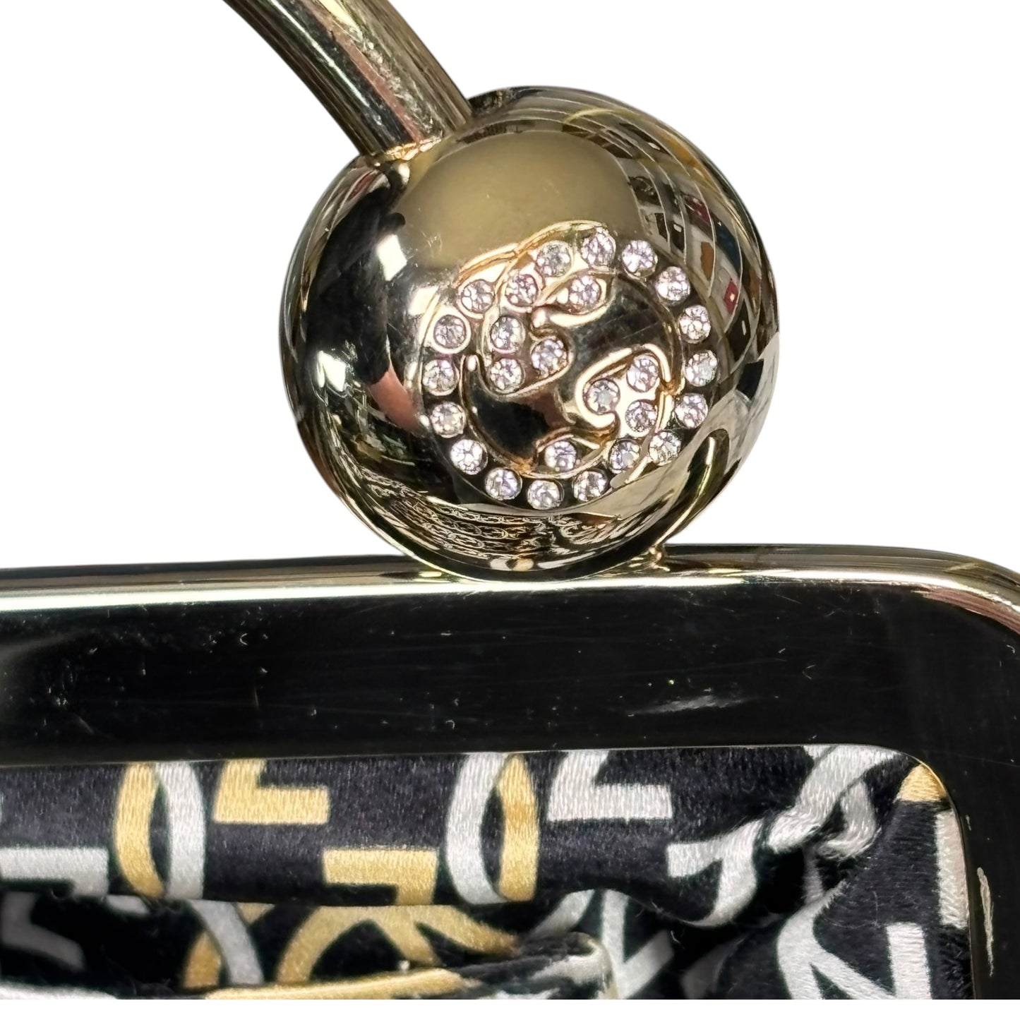 Gucci GG Y2K Mini GHW Black Satin Crystal Ball Kiss-Lock Beaded Clutch