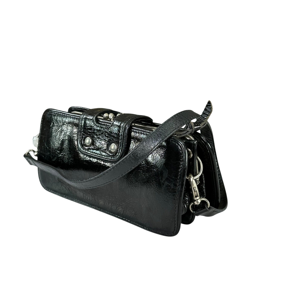 D & G Dolce Gabbana Mini Black Patent Baguette SHW Purse