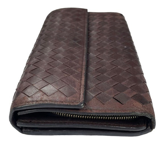 Bottega Veneta Brown Coco Woven Long Wallet Zippy Center Cash & Coin Purse