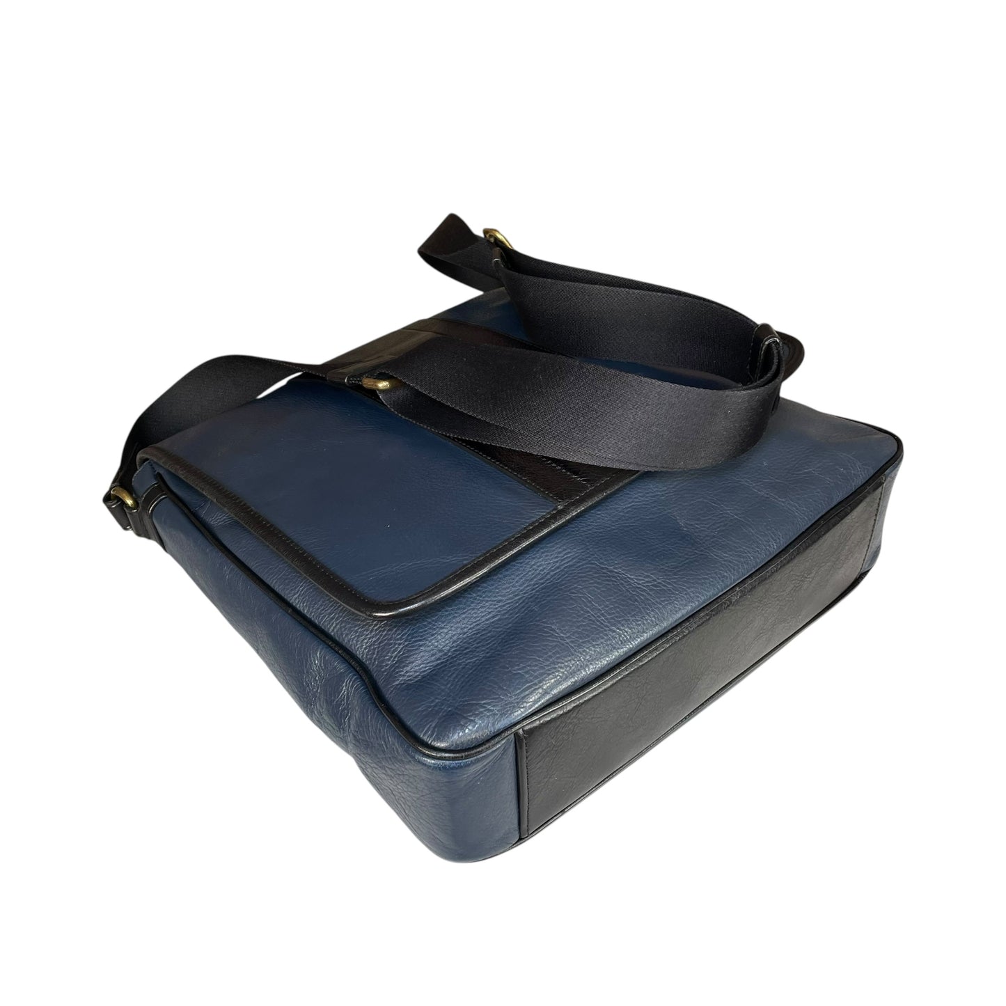 Coach Heritage Map Bombe Leather Messenger Bag Navy Black Crossbody Work Bag