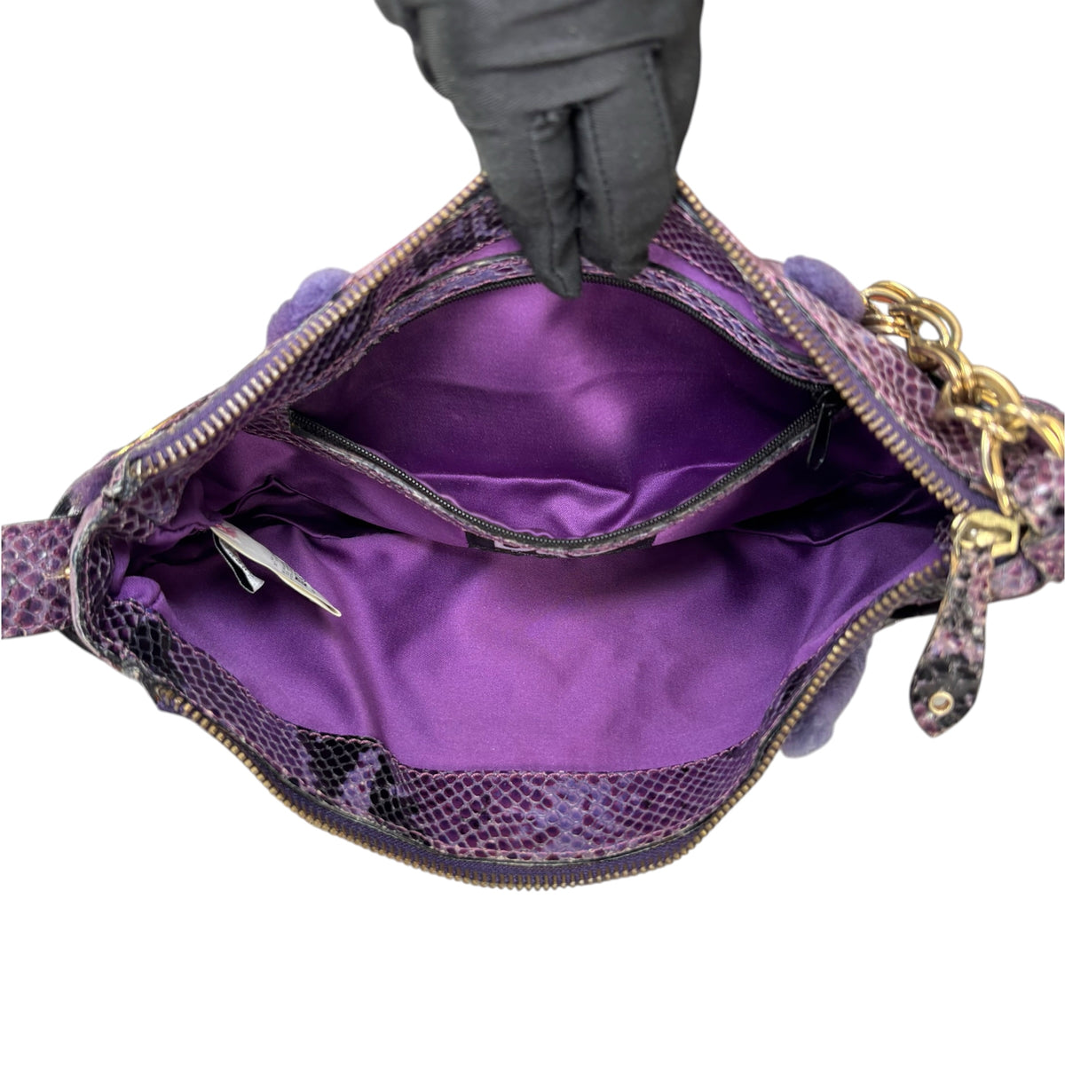 Dolce & Gabbana Y2K Purple Shearling Python Embossed Shoulder Purse