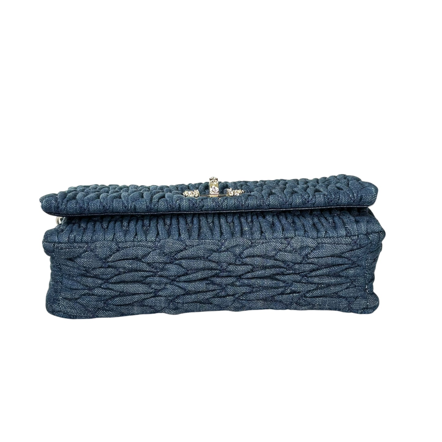 Miu Miu Crystal SHW Encrusted Denim 2-Way Crossbody Flap Turn-Lock Purse