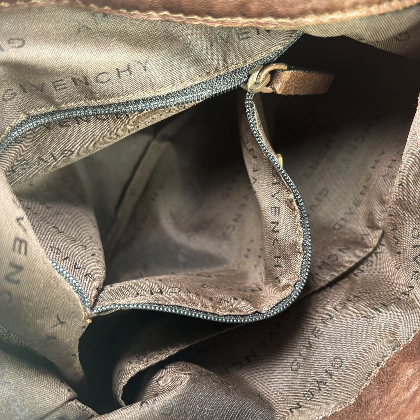 Givenchy Y2K Vouyou Classic Mahogany Brown Distressed Leather 2-Way Shoulder Crossbody Bag