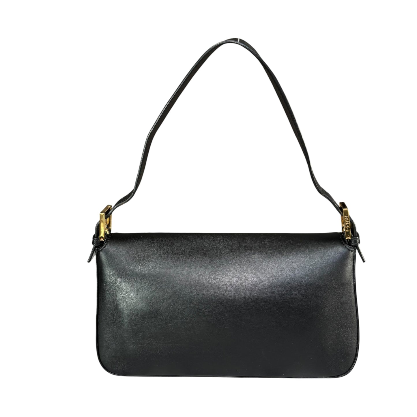 Fendi Baguette Re-Issue Black Leather GHW Red/ Tan Shoulder Purse