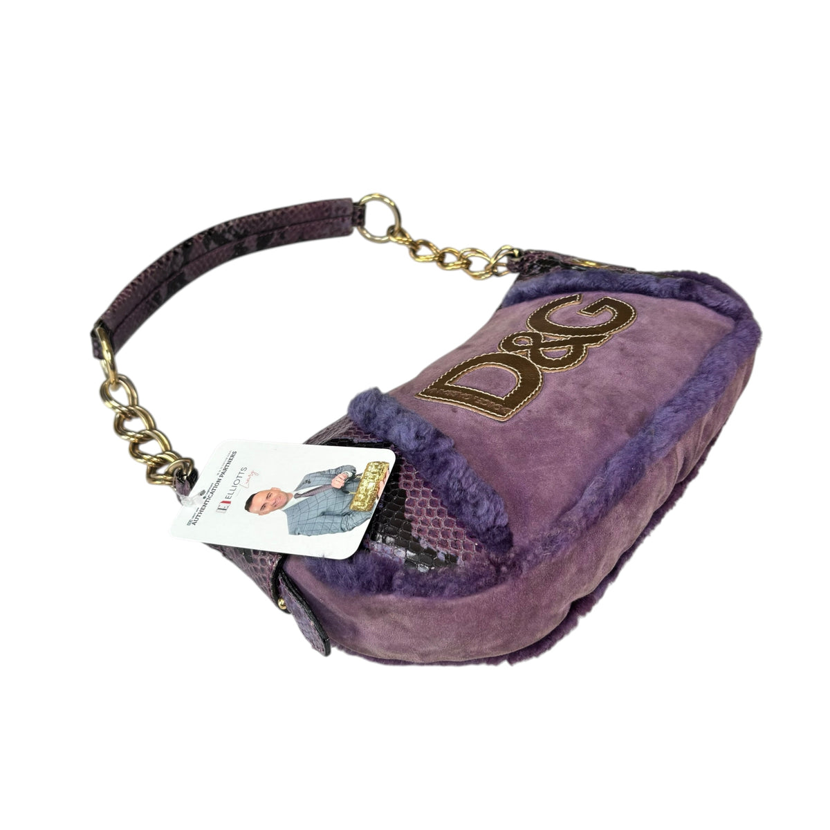 Dolce & Gabbana Y2K Purple Shearling Python Embossed Shoulder Purse