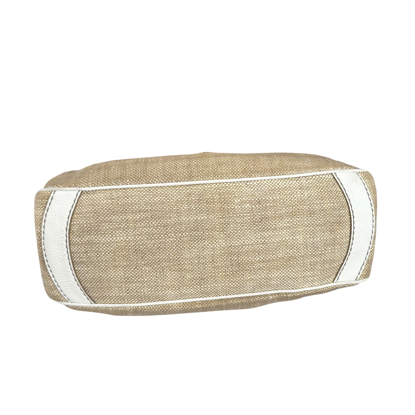 Tod’s Decoupage Canvas Chalk & Tan Leather Shoulder Purse