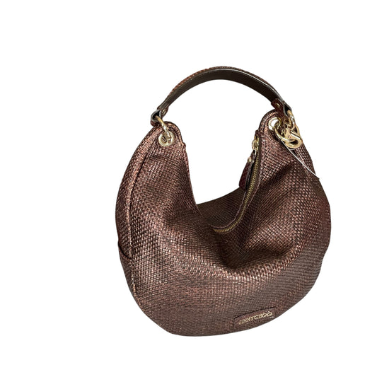 Jimmy Choo Raffia Woven Python Embossed Bronze Shoulder Hobo Zipper GWH Purse