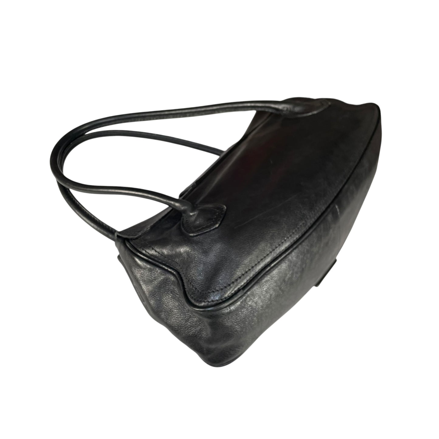 Celine Buckle Front Shoulder Black Leather Brushed Brass