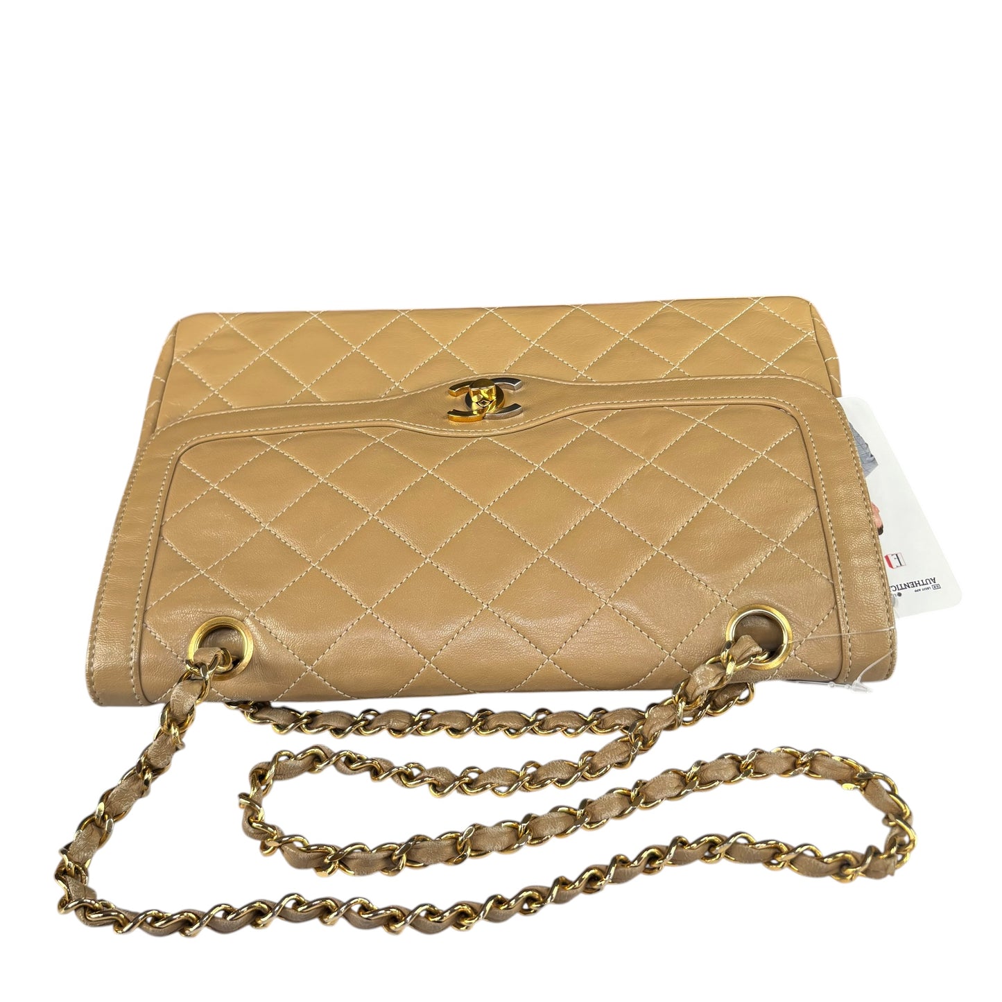 Chanel Paris Limited Beige Double Flap Quilted Lambskin Shoulder Purse