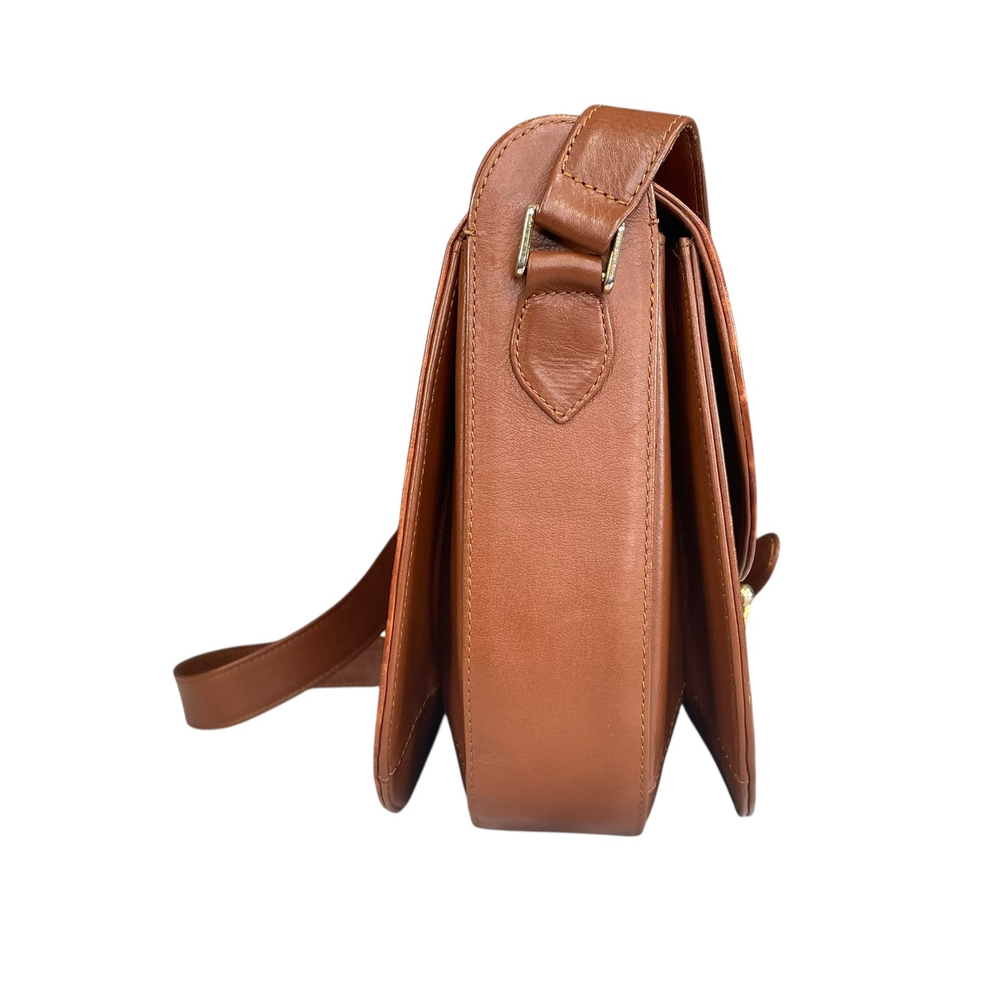 Roberta Di Camerino Croc Embossed Brown Leather GHW Shoulder Flap Purse