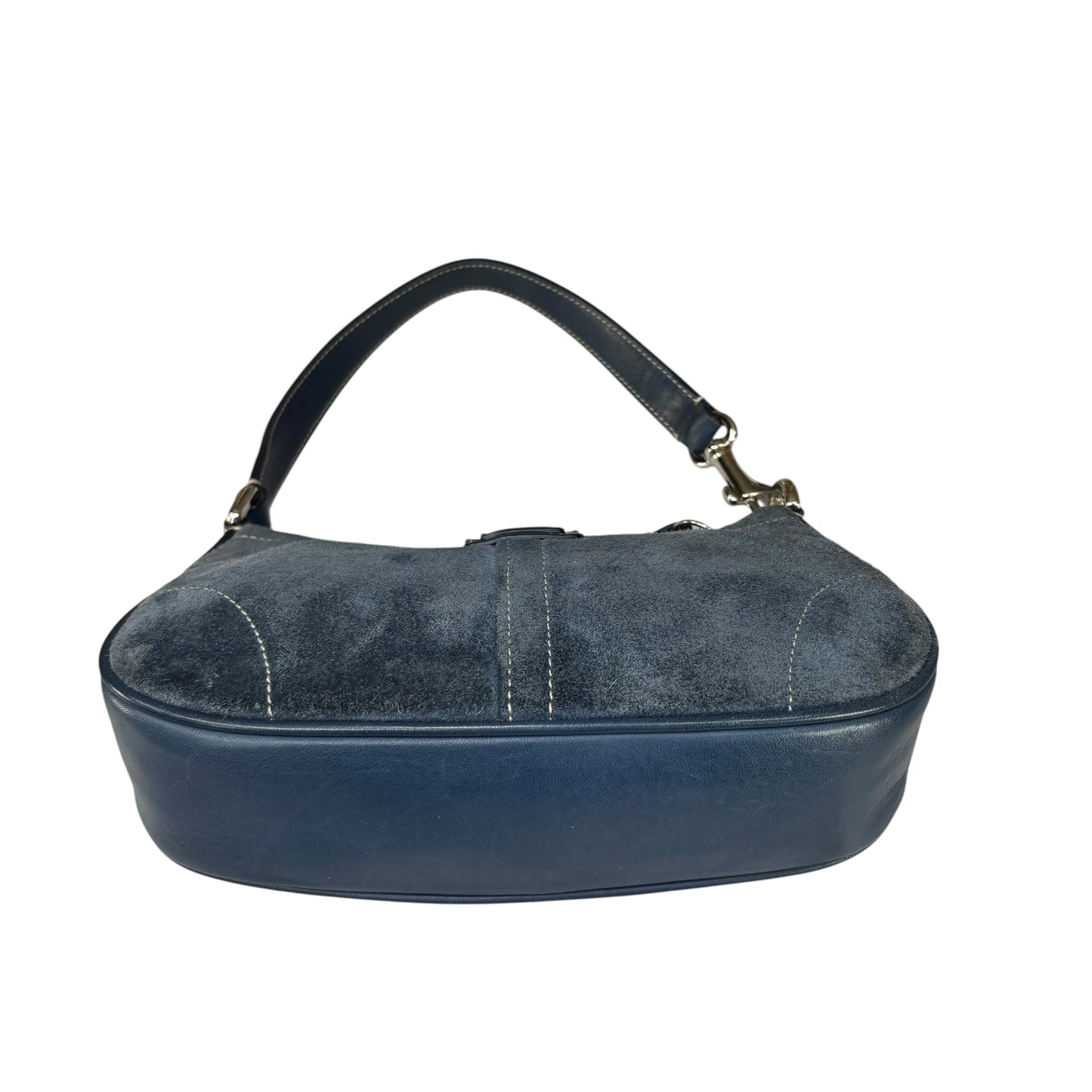 Coach Y2K Mini Soho Navy Blue Suede Buckle Shoulder Purse