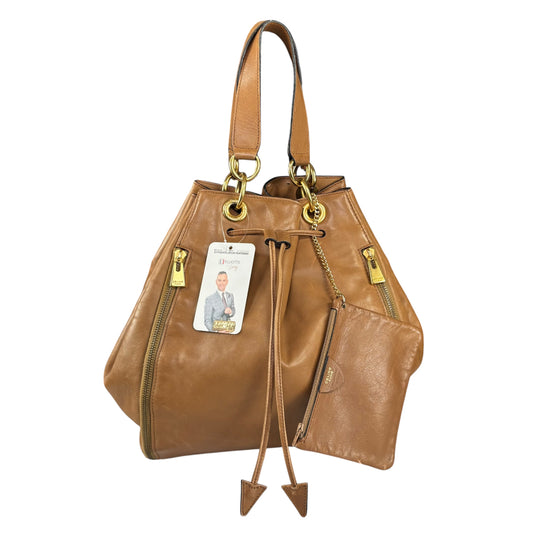 Celine Gold Brown Leather GHW Pouch Drawstring Bucket Hobo Bag