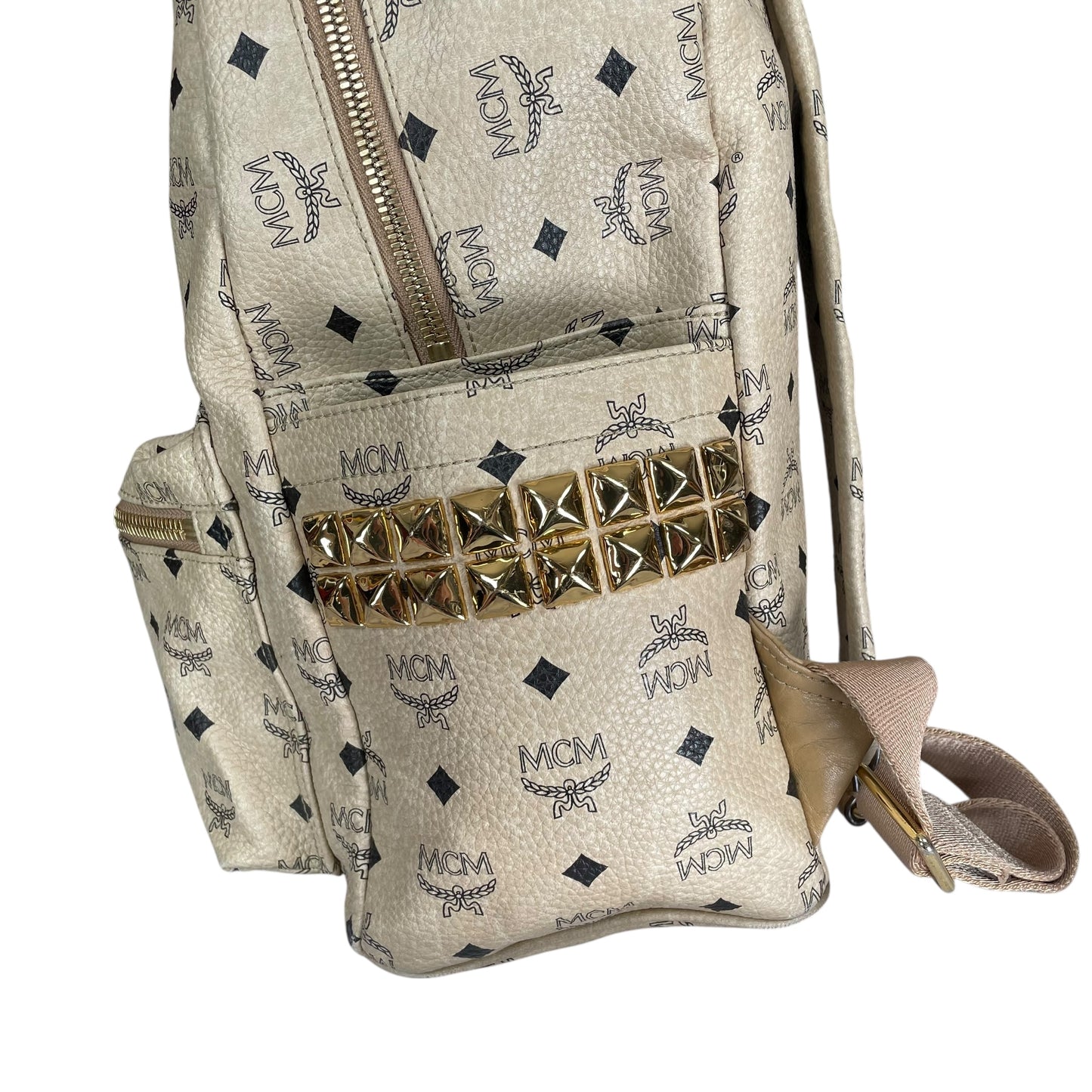 MCM Viestos GHW Studded Creme Pebbled Canvas 15" Laptop Bag Backpack