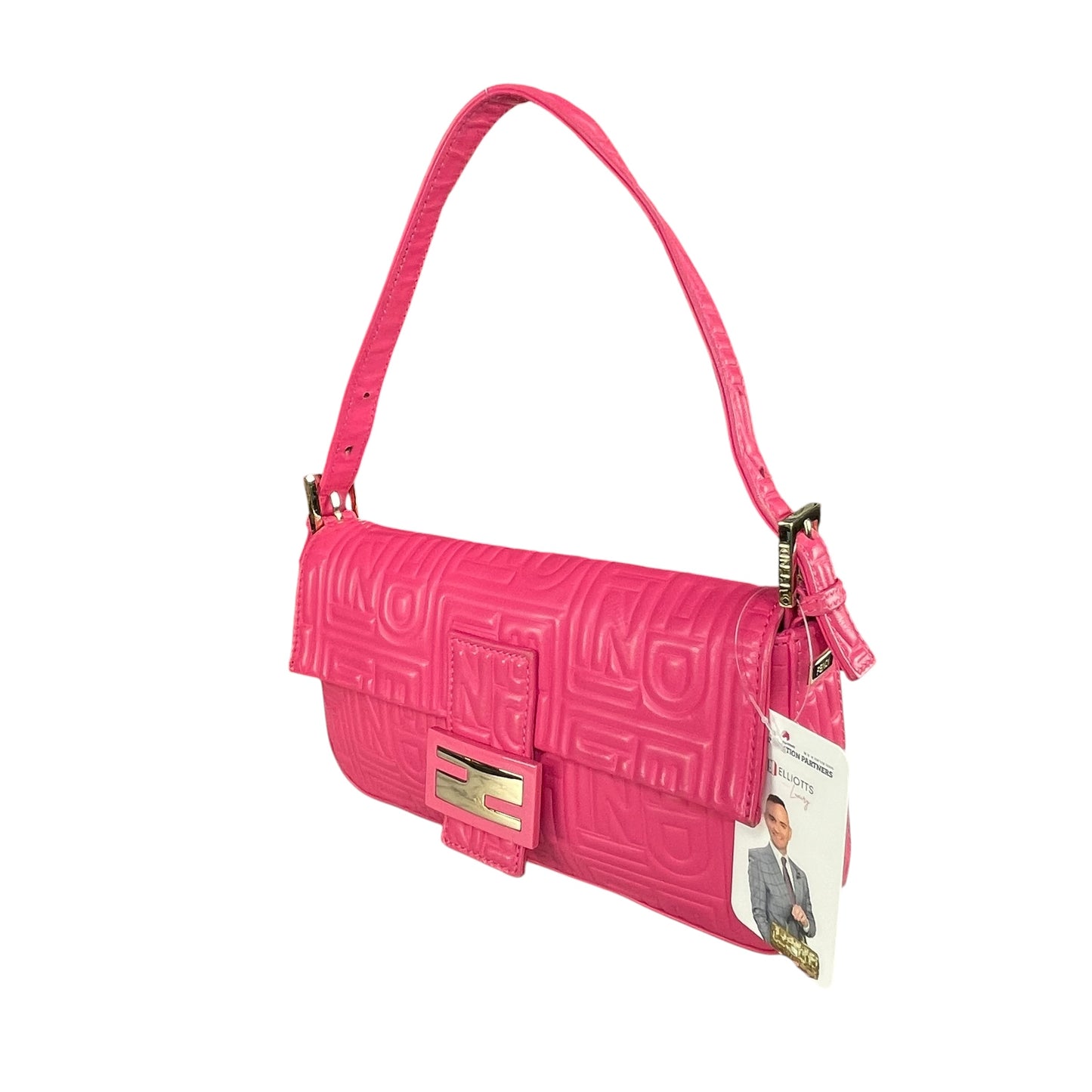Fendi Baguette Re-Issue Embossed GHW Fusia Pink Leather Shoulder Purse