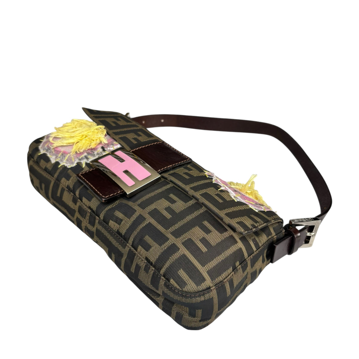 Fendi Y2K Baguette Classic Zucca Floral 3D Appliqué Purse