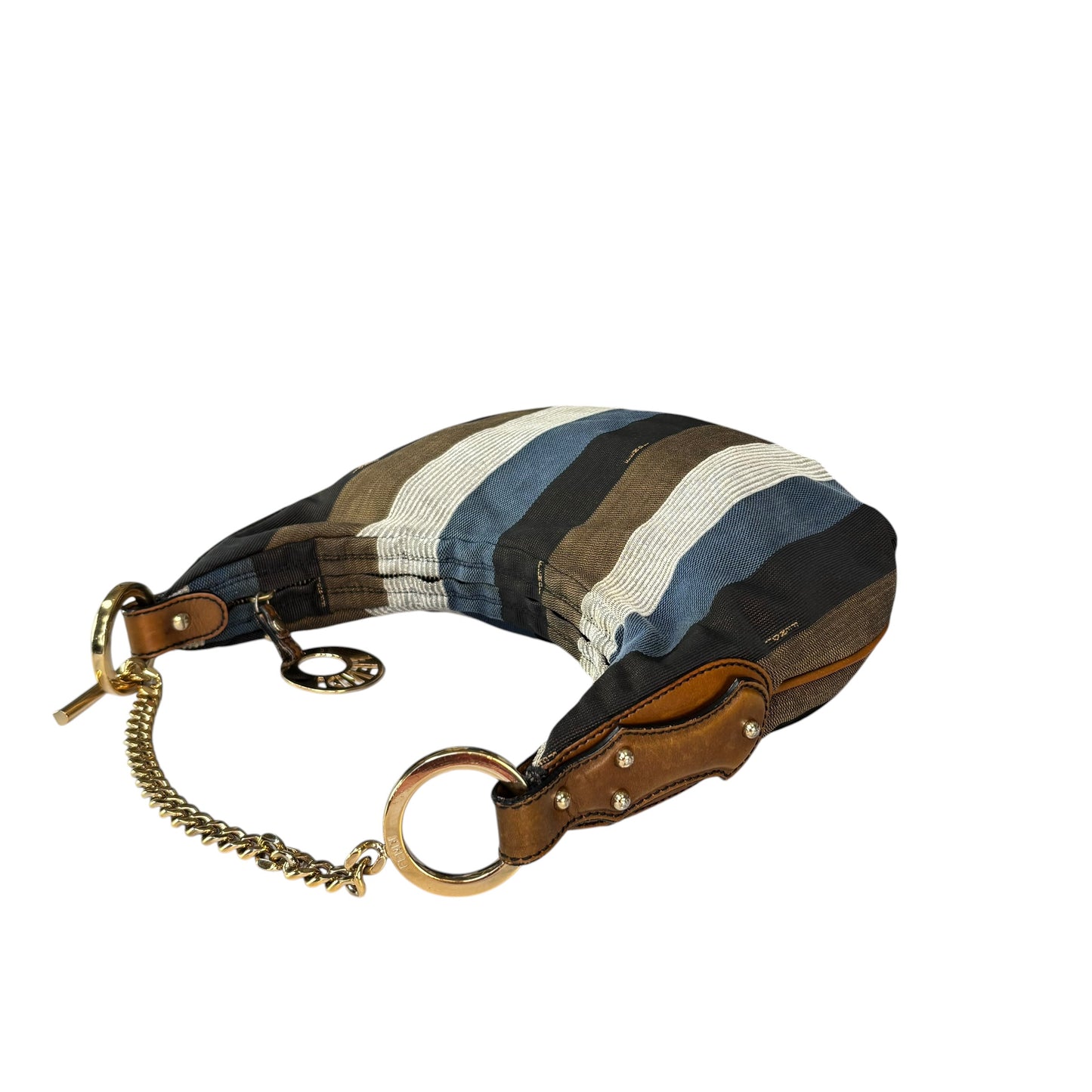 Fendi Y2K Pequin Striped Multicolor Small Blue / Brown GHW Jacquard Hobo Purse