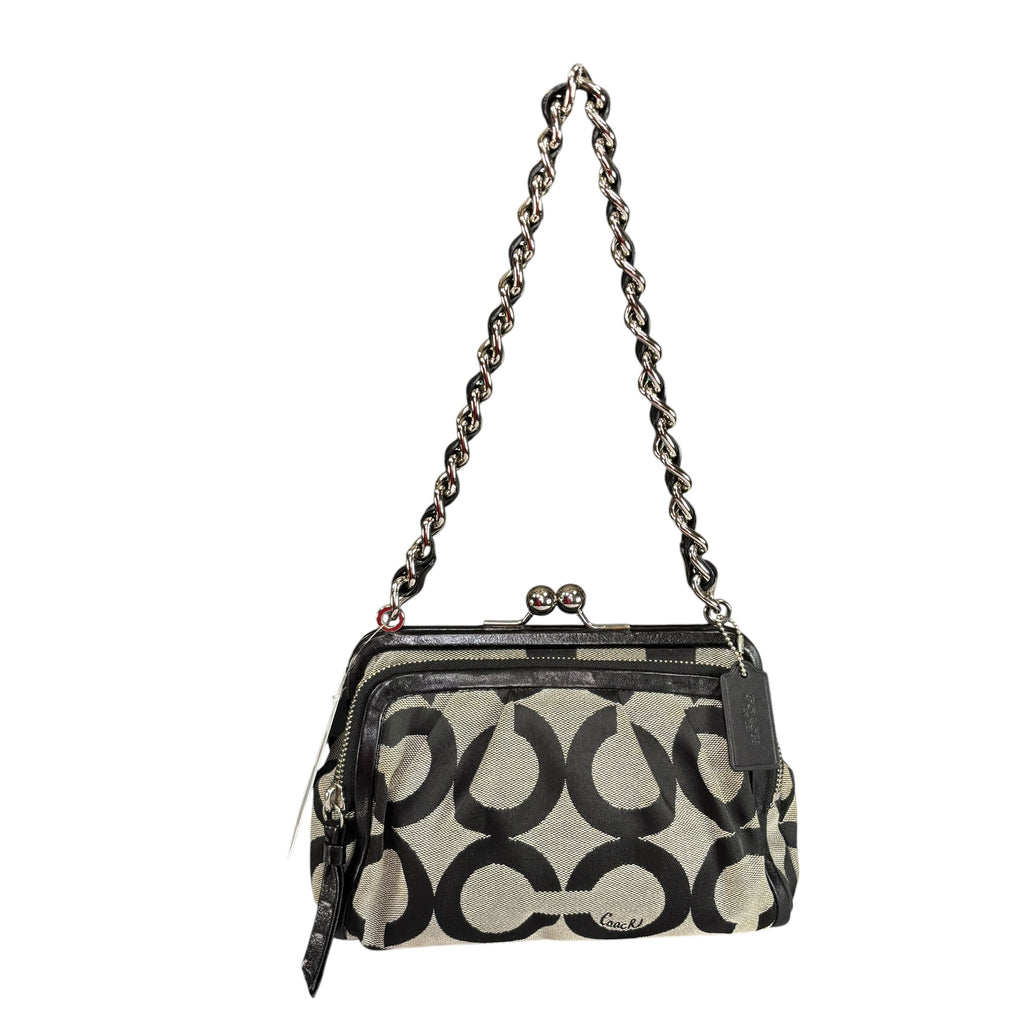 美品✨COACH Signature Accessory Pouch Y2K Coach Y2K Opti C Canvas Leather Kiss-Lock Black SHW Chain Shoulder