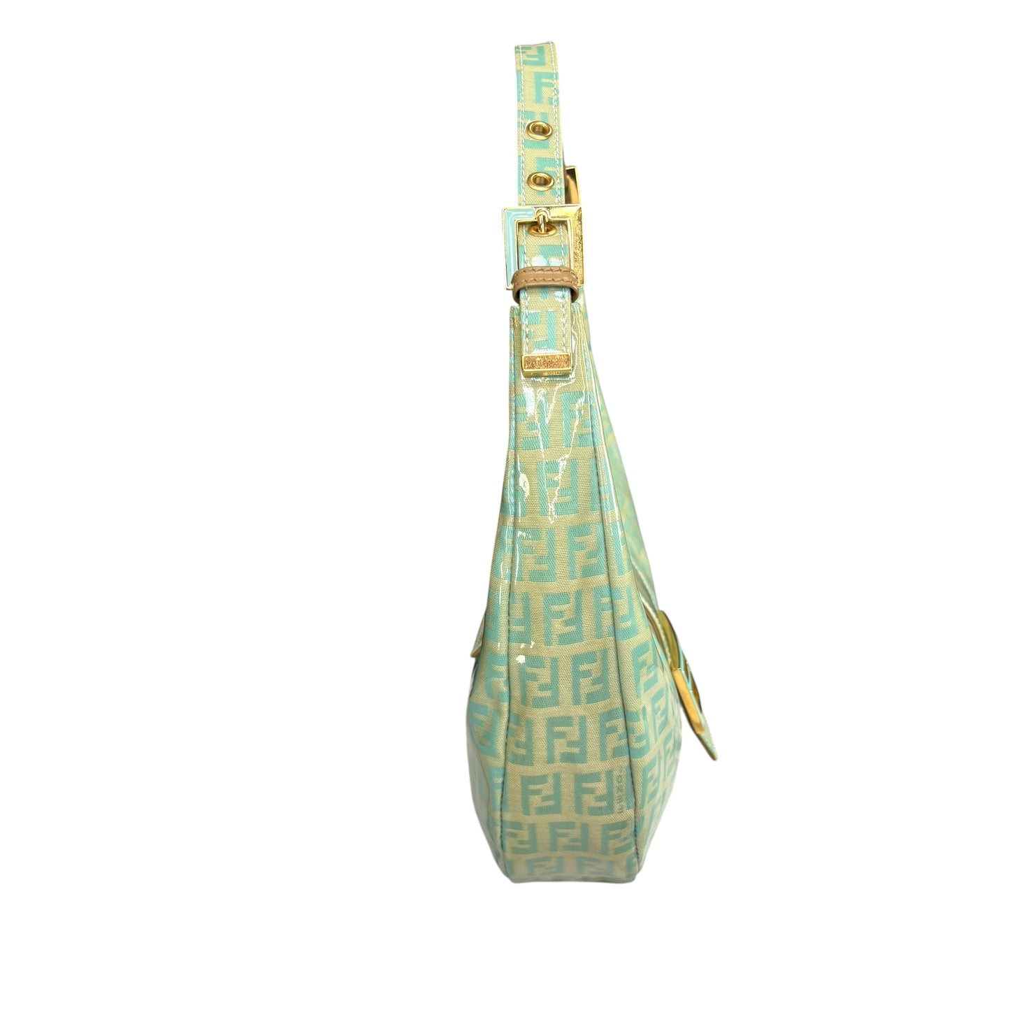 Fendi Y2K Baguette Crescent Mint Green Zucchino Coated Canvas Leather Purse