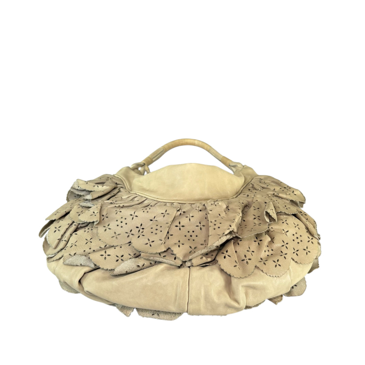 Christian Dior Bone Gypsy Ruffled Leather Perforated Hobo Bag