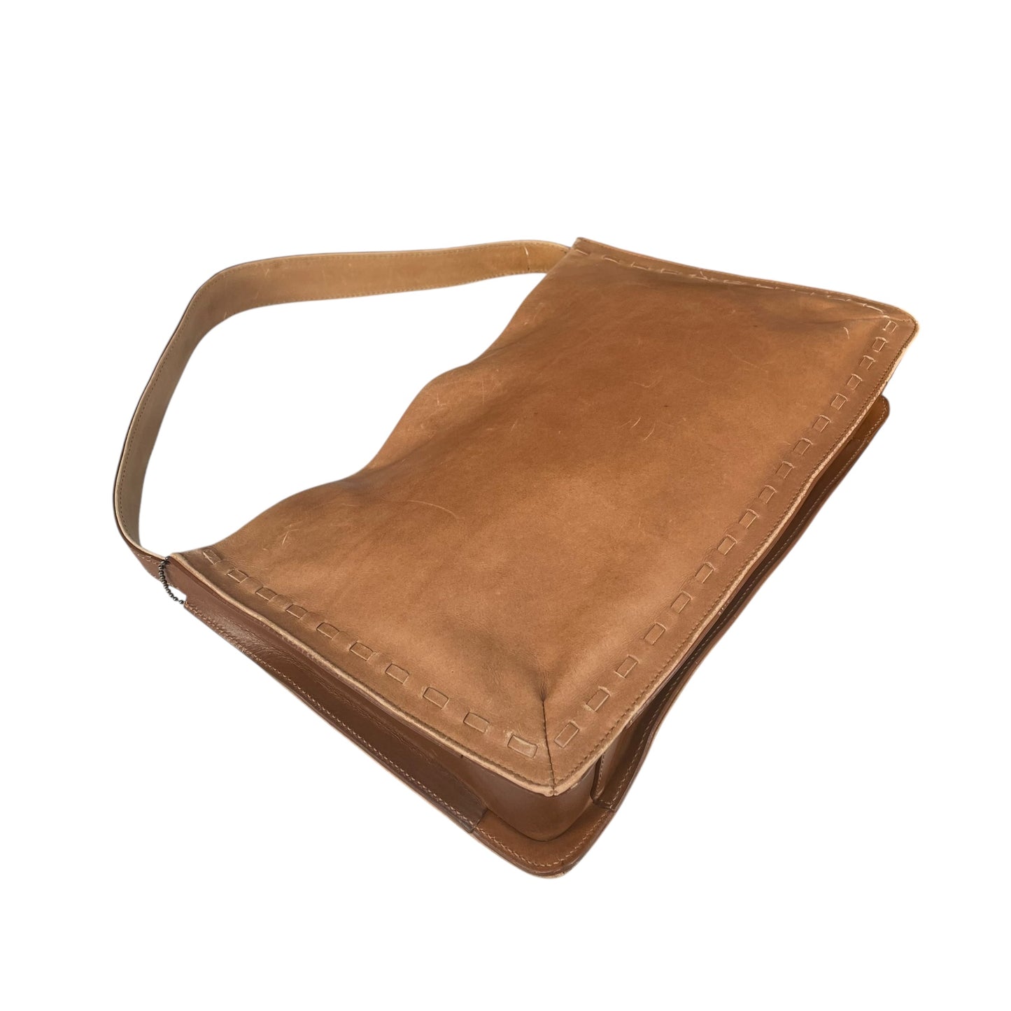 Coach Whitney Brown Distressed Leather 9467 Zip Stitch Trim Y2K Shoulder Bag