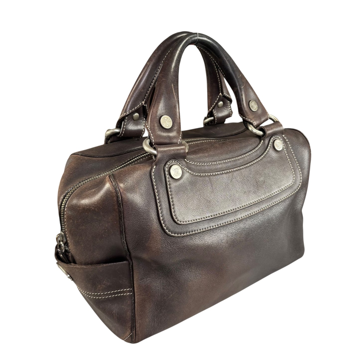 Celine Boogie Brown Leather SHW Boston Zip Bag