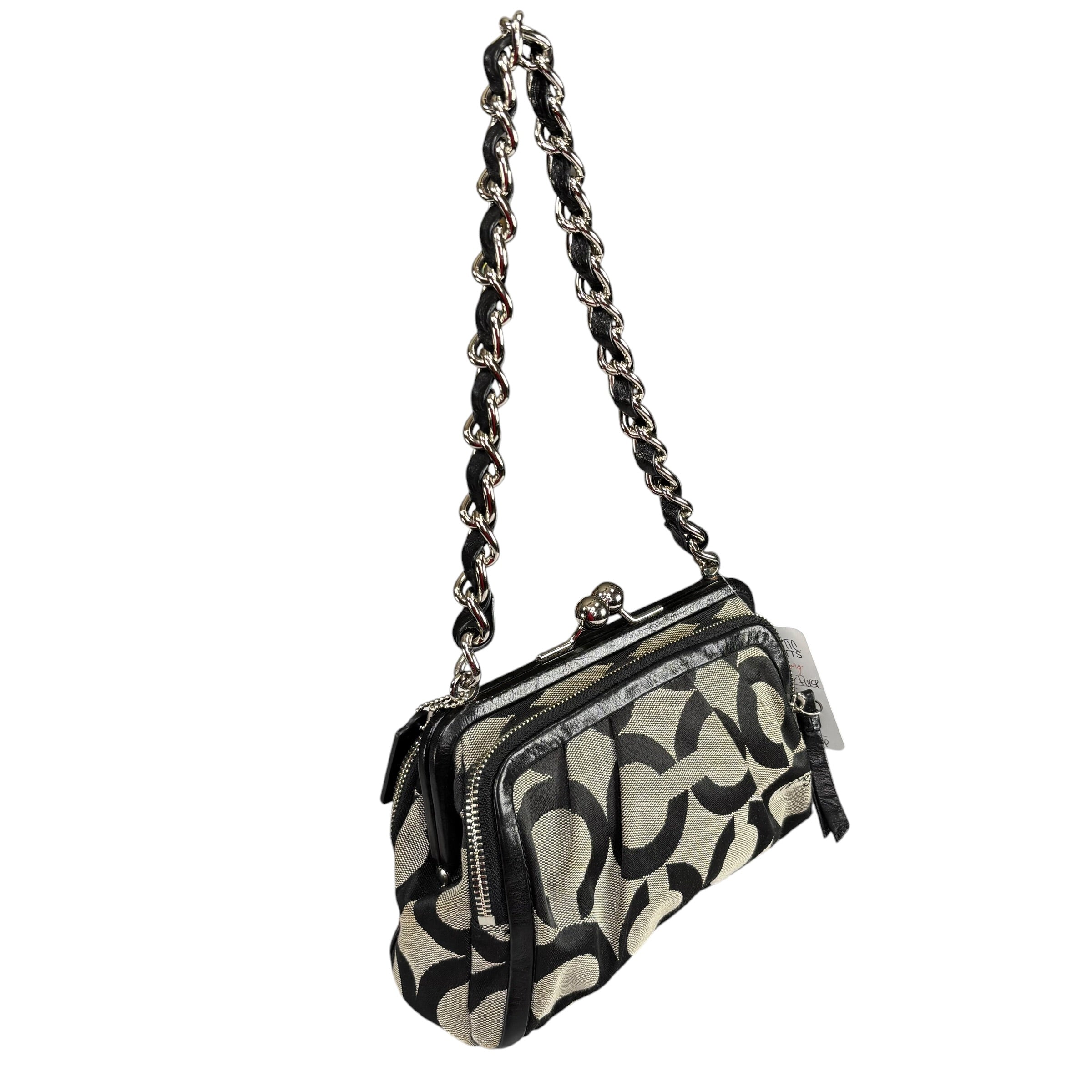 Coach Y2K Opti C Canvas Leather Kiss-Lock Black SHW Chain Shoulder
