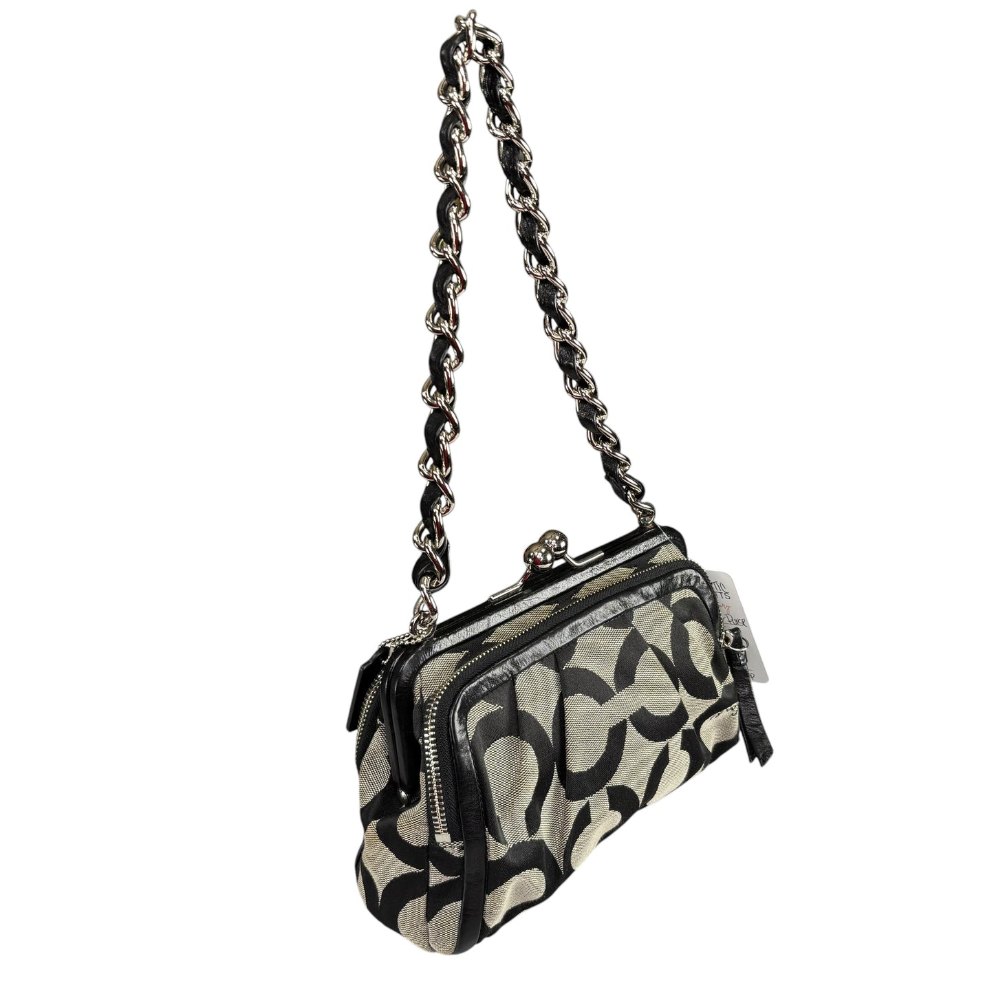 Coach Y2K Opti C Canvas Leather Kiss-Lock Black SHW Chain Shoulder Purse