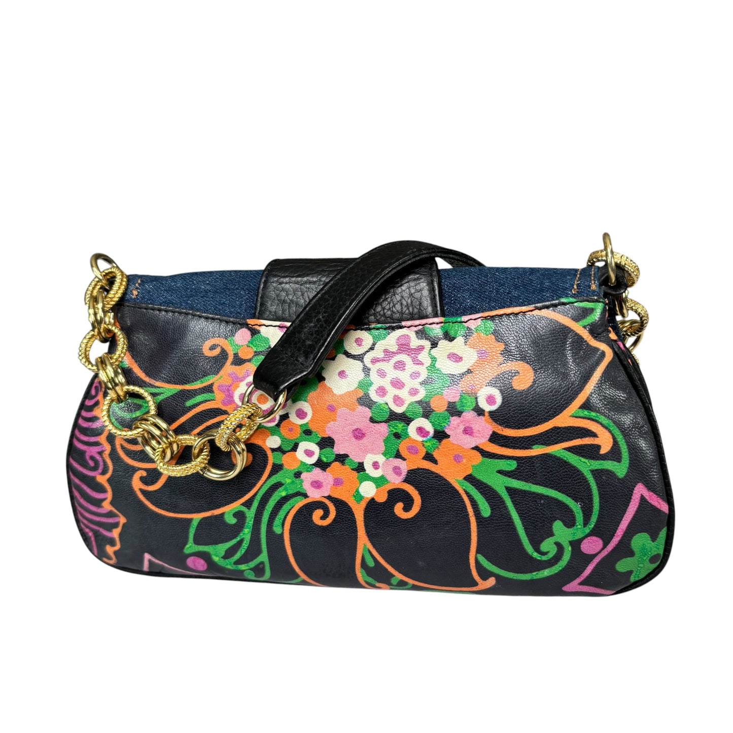 Dolce & Gabbana D & G Y2K Denim Buckle Baguette Floral Limited Leather Chain Purse