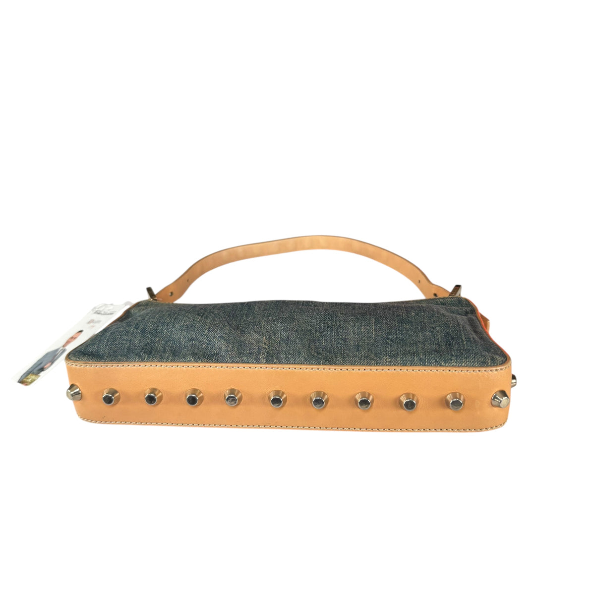 Fendi Y2K Baguette GHW Denim Studded Tan Leather Shoulder Purse