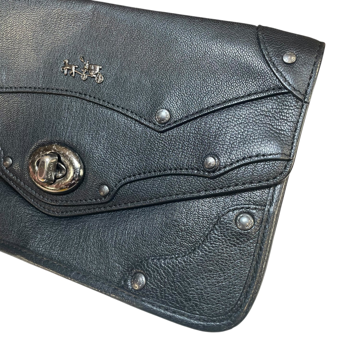 Coach Rhyder Black Leather Rugged Gunmetal HW Small Messenger Clutch Crossbody