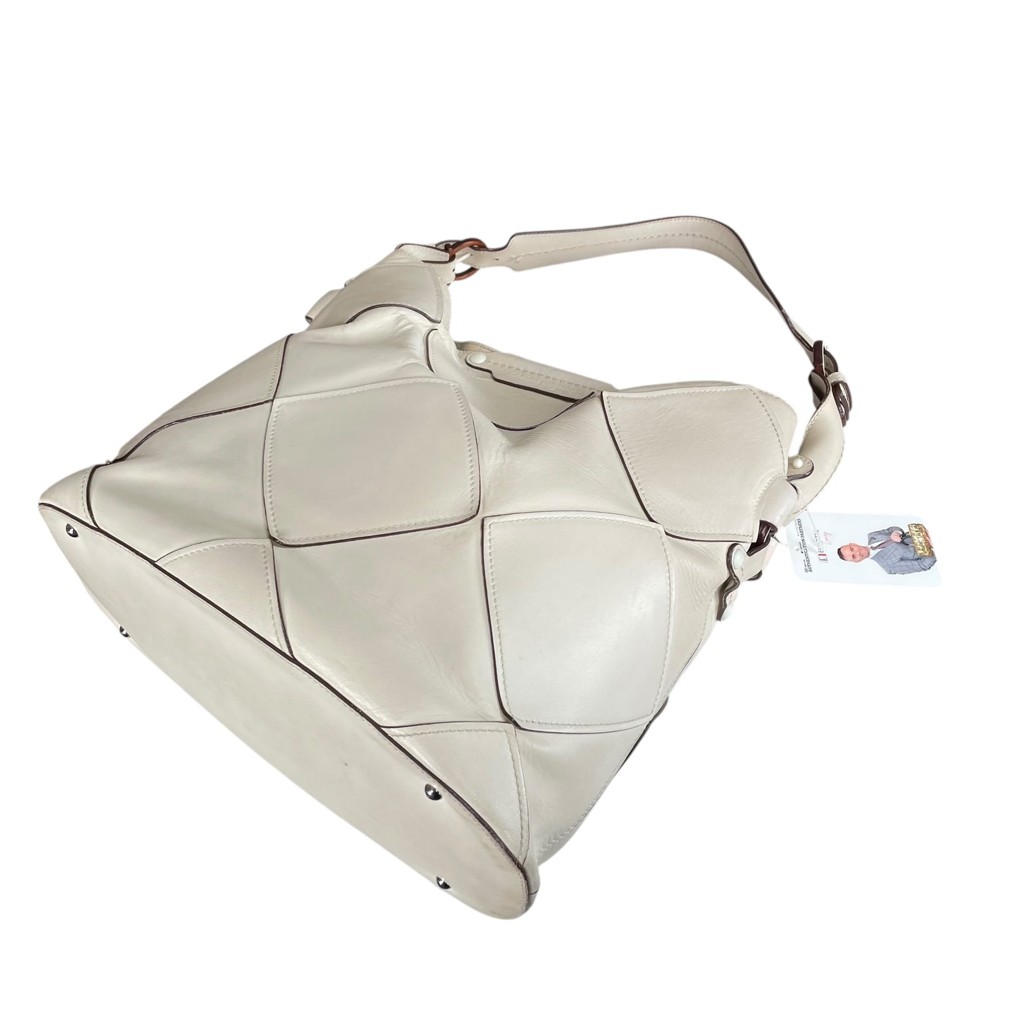 Salvatore Ferragamo Patchwork Leather Hobo Bag Cream Diamond Panel Shoulder Bag