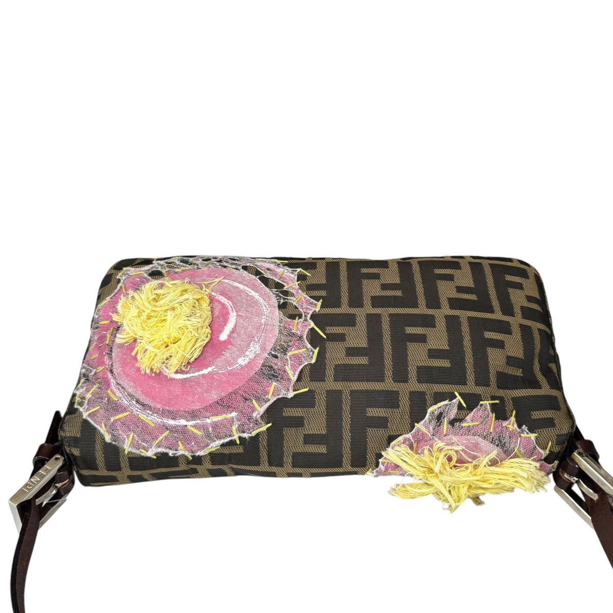 Fendi Y2K Baguette Classic Zucca Floral 3D Appliqué Purse