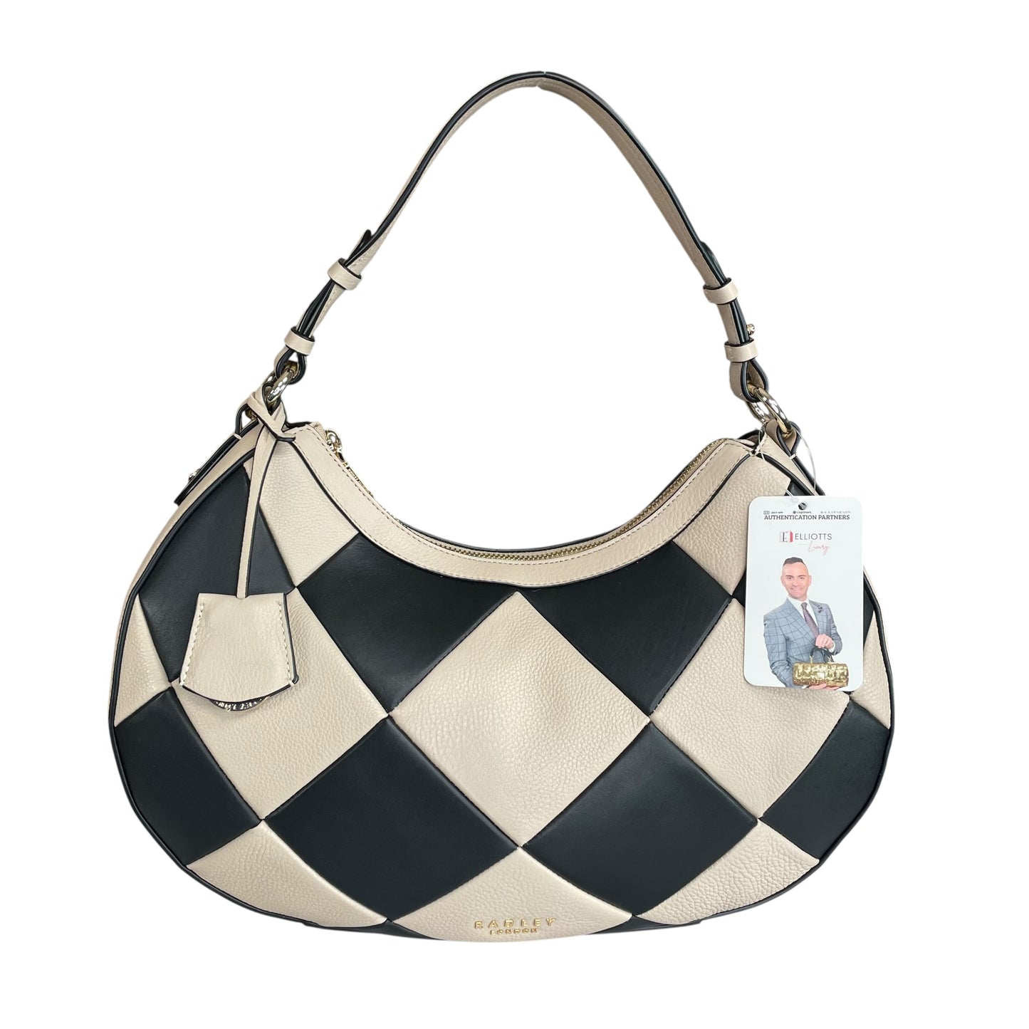 Bradley London Two-Tone Black Creme GHW Quilted Leather Shoulder 2-Way Hobo Bag